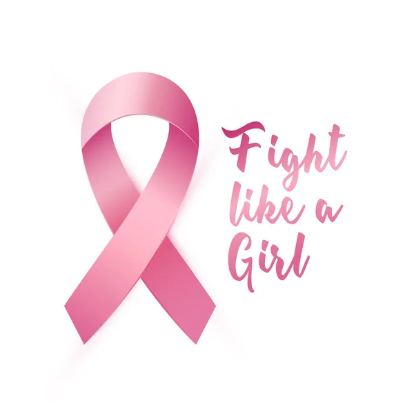 Vechten als een meisje-bericht. Roze lint te wereld Breast Cancer Awareness month. — Stockvector