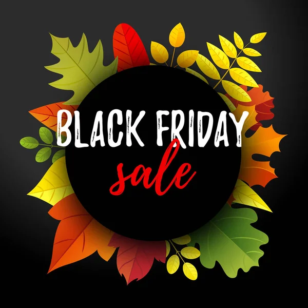 Black Friday Sale banner com folhas de outono grinalda . — Vetor de Stock