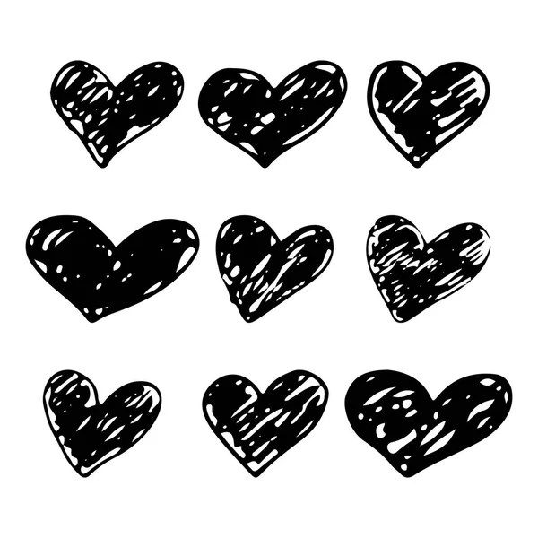 Um conjunto de corações desenhados à mão pinceladas . — Vetor de Stock