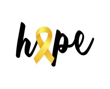 Hope text with Realistic golden Ribbon card to Childhood Cancer Awareness Month. clipart