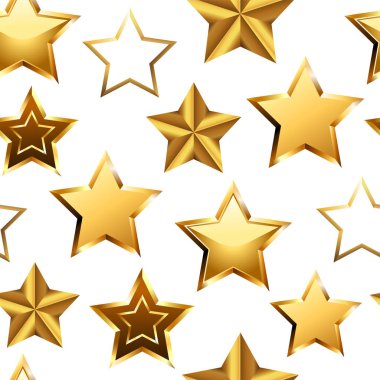 Beyaz zemin üzerinde izole gerçekçi altın 3d yıldız parlak Seamless modeli.