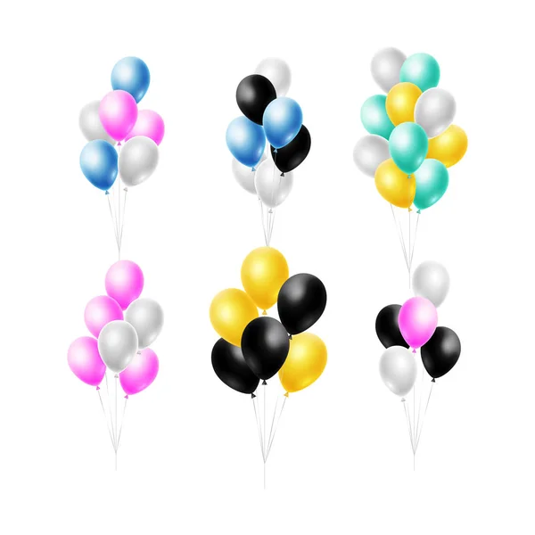 Conjunto de globos de helio realistas. Globo de látex inflable brillante flotando en el aire . — Vector de stock