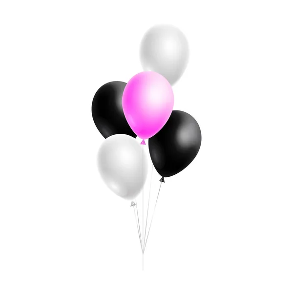 3d brillante manojo de globos de helio flotando en el aire aislado sobre fondo blanco — Vector de stock