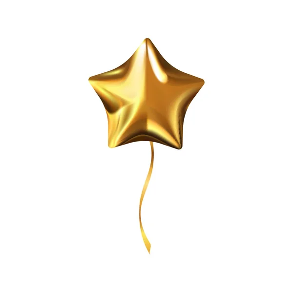 Globo de helio Gold Star aislado sobre fondo blanco. Fiesta de Navidad 3d elemento de diseño . — Vector de stock