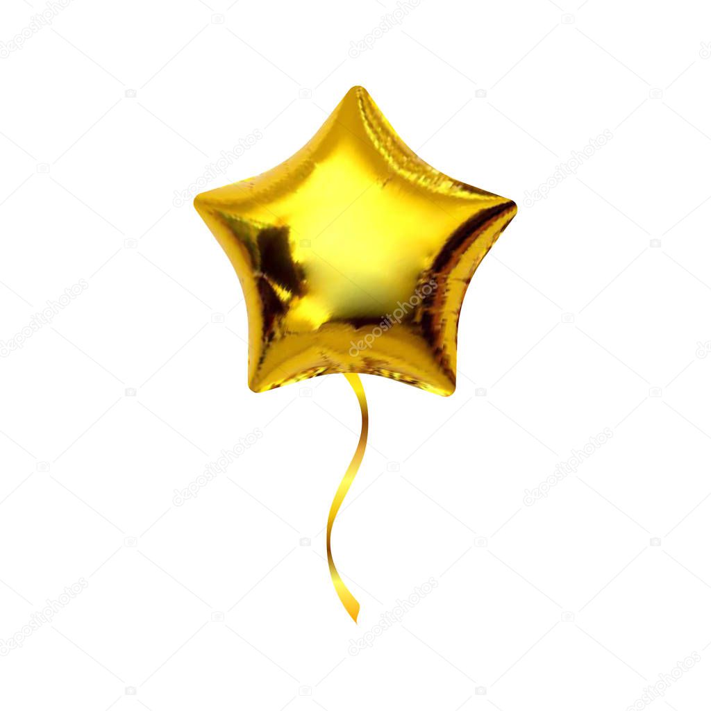 Gold Star Helium Balloon isolated on white background. Christmas Party 3d design element.