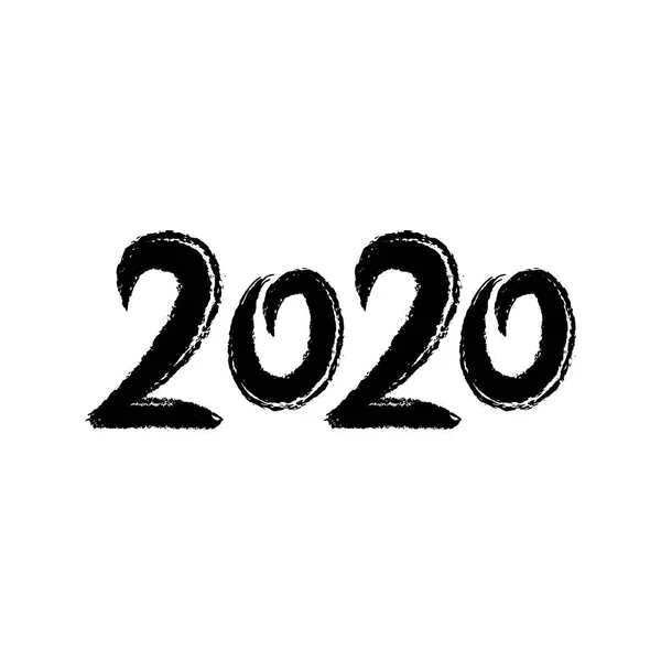 2020 rukou psané písmo. Zlaté akrylové čísla. Karta šťastný nový rok 2020 tahem štětce — Stockový vektor