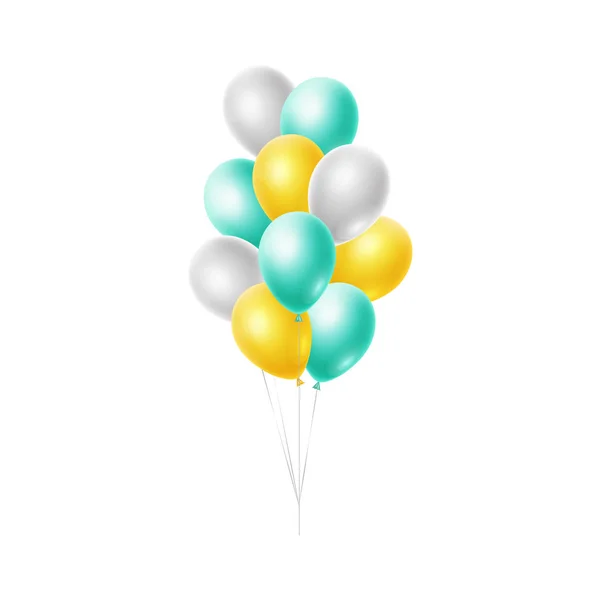 3d shiny bunch of Helium Balloons floating in the air isolated on white background — Stock Vector