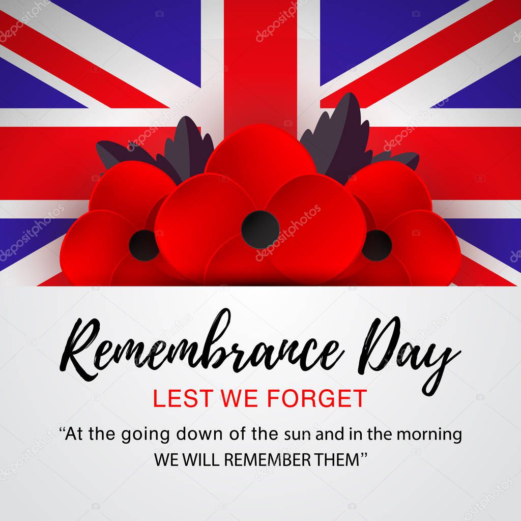 Remembrance Day vector banner. Lest We forget poster.