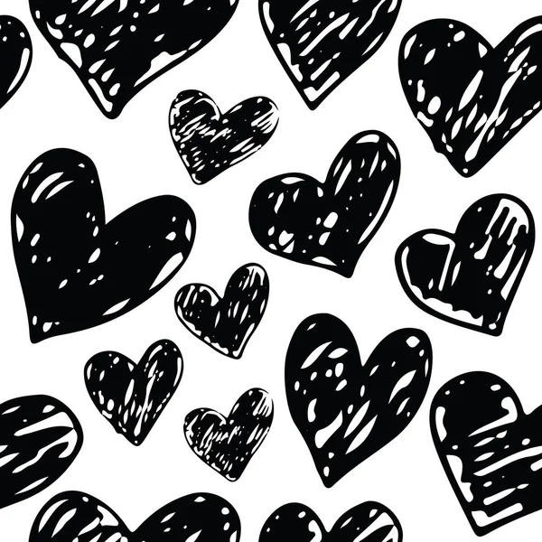 Seamless hand drawn hearts pattern. Cute Ink design for t-shirt, dress, cloths. — Stock Vector