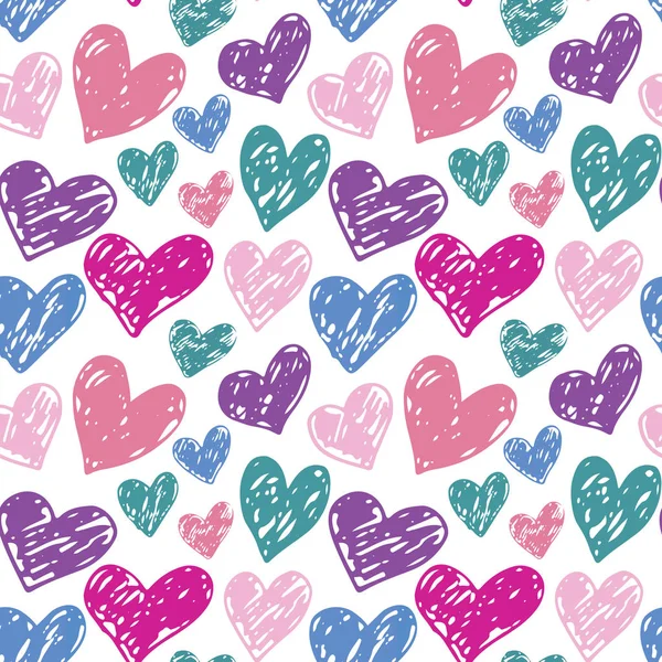 Seamless hand drawn hearts pattern. Colorful Ink design for t-shirt, dress, cloths. — Stock Vector