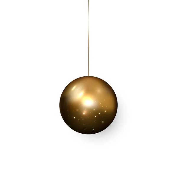 Ρεαλιστική χρυσή μπάλα Χριστούγεννα απομονωθεί σε λευκό φόντο. Εορταστική Χριστούγεννα χρυσό στοιχείο σχεδίασης. — Διανυσματικό Αρχείο