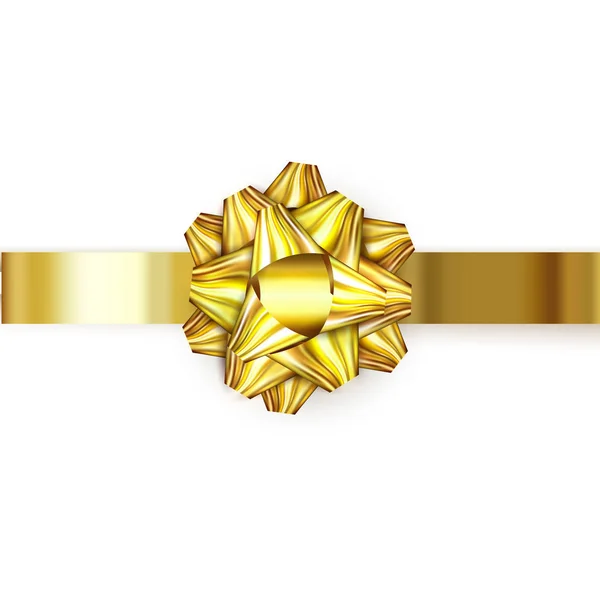 Realistische Gold Gift Bow met lange lint geïsoleerd op een witte achtergrond. Gouden symbool voor Kerstmis, Nieuwjaar wenskaarten, reclame, posters of spandoeken. — Stockvector