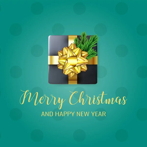 Veselé Vánoce Šťastný Nový Rok Nápis Zdobený Realistické Dárkové Krabičky — Stockový vektor