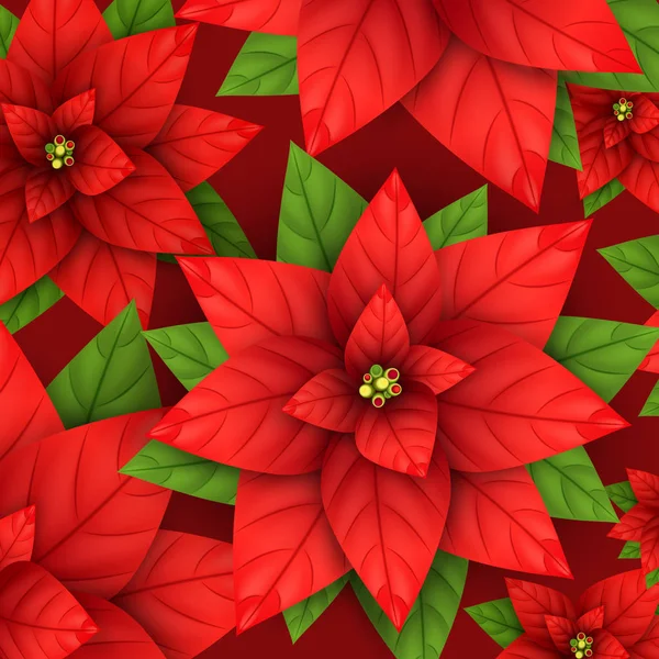 Elegante patrón de flores de Poinsettia con hojas verdes. Marco de decoración tradicional de Navidad y Navidad con lugar para texto para página web o diseño digital . — Archivo Imágenes Vectoriales