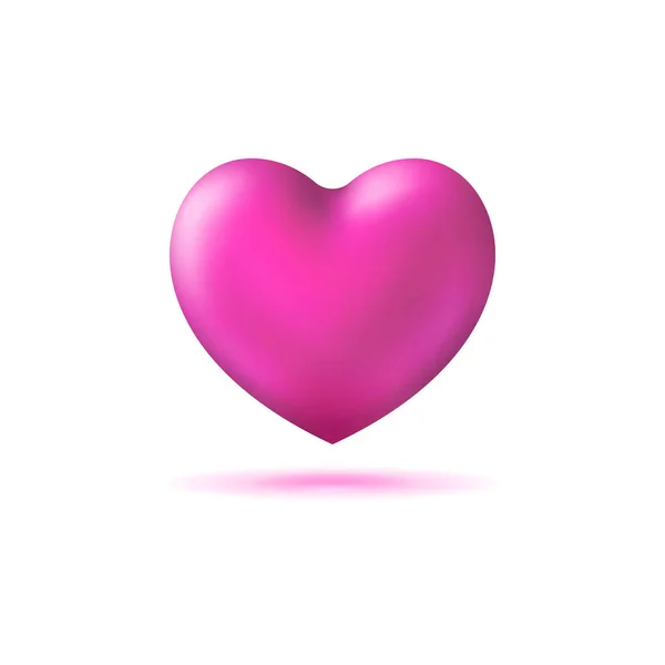3D realista cor-de-rosa forma do coração com sombra. Espumante São Valentim feriados símbolo isolado no fundo branco . — Vetor de Stock
