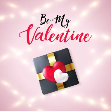 My Valentine tebrik afiş 3d kalpleri ve gerçekçi parlak çelenk ile olmak. Kalp şeklinde balon ile mutlu sevgililer günü kartı