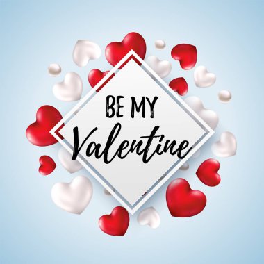 My Valentine tebrik afiş 3d kalpleri ve gerçekçi parlak çelenk ile olmak. Mutlu sevgililer günü kartı kalp şeklinde balonlar ile.