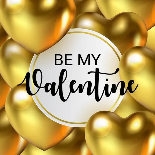 Beautiful Be My Valentine banner con 3D metálico brillante Corazones Color oro. Cartel web festivo brillante para felices fiestas de San Valentín . — Archivo Imágenes Vectoriales