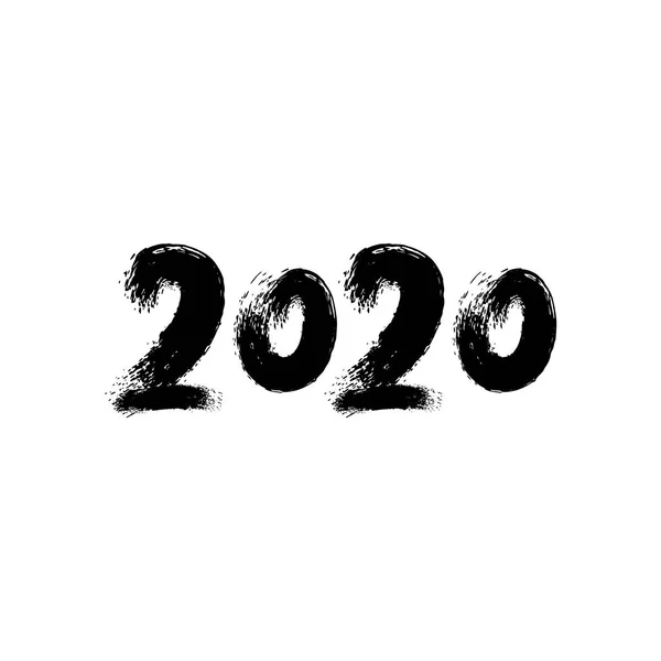 2020 rukou psané písmo. Černá Akrylová čísla. Karta šťastný nový rok 2020 tahem štětce — Stockový vektor