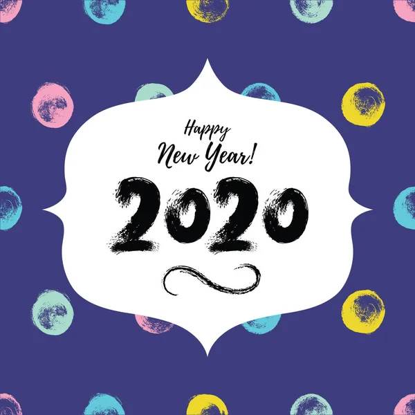 2020 šťastný nový rok pozdrav card na straně nakreslena postříkání pozadí. Sketcy děti svátky banner, nálepka, značka, tapety tahu štětce — Stockový vektor