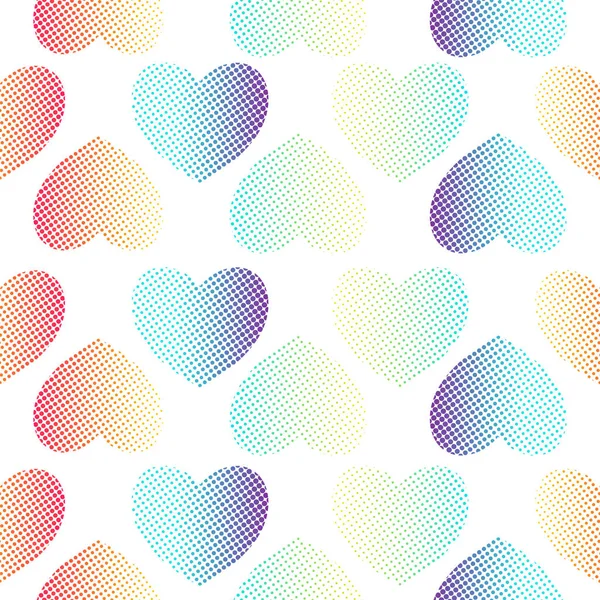 Halftone Hearts seamless pattern. Bright gradient Heart symbol on white backdrop. Valentine Day frame. — Stock Vector