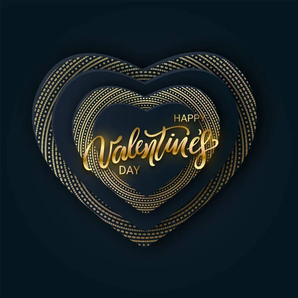 Tarjeta de caligrafía del día de San Valentín con corazones. Cubierta moderna. Banner horizontal, añadir, encabezado, sitio web . — Vector de stock