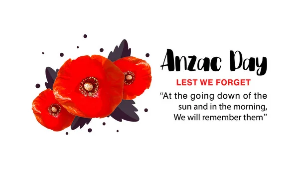 Affiche vectorielle Anzac Day. N'oublions pas. Fleur de coquelicot rouge brillant — Image vectorielle