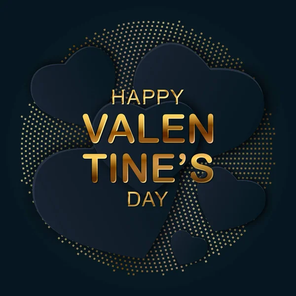 Tarjeta de caligrafía del día de San Valentín con corazones. Cubierta moderna de medio tono dorado. Banner horizontal, añadir, encabezado, sitio web . — Vector de stock