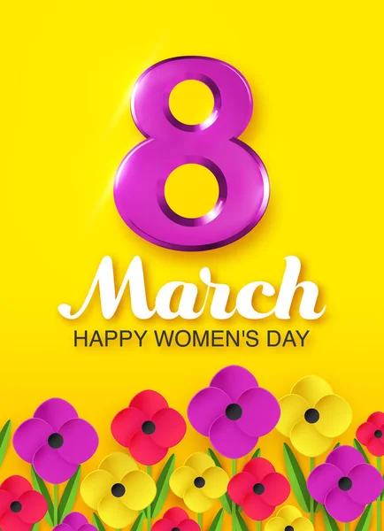 Tarjeta de felicitación del 8 de marzo al Día Internacional de la Mujer. 3d número ocho. banner de moda, etiqueta, folleto, postal, diseño de póster . — Archivo Imágenes Vectoriales