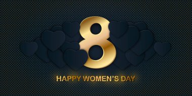 8 Mart Dünya Kadınlar Günü için tebrik kartı. 3D kağıt sayısı 8. Eğilim afiş, etiket, el ilanı, posta kartı, poster.