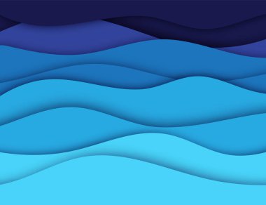 Katmanlı kağıt kesme şekilleri 3B arka plan. Deniz dalga kartı. Kağıt düzeni. Katmanlı eğrileri origami. İleti için yer.