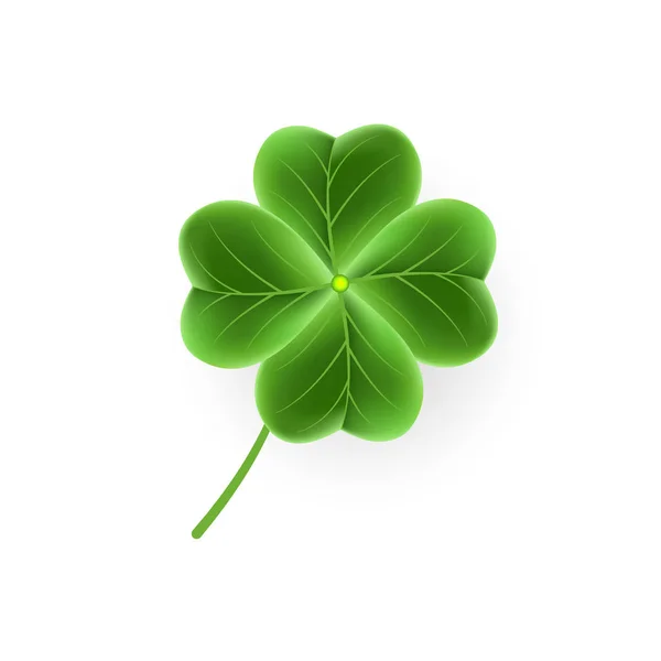 Icono de hoja de trébol realista para la festividad del Día de San Patricio. Green Shamrock símbolo de hierba. Suerte flor brillante para el festival de cerveza irlandesa o ornamento escocés . — Vector de stock
