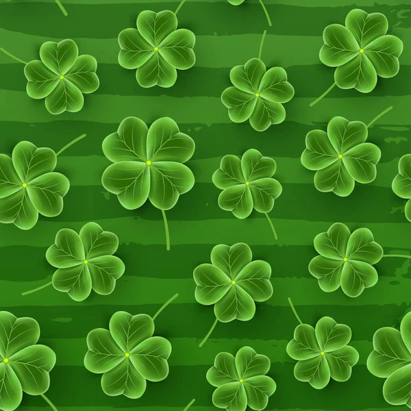 Patrón de San Patricks Day de hojas de trébol realistas. Fondo de pantalla de hierba verde Shamrock. Flor de alegría para el festival de cerveza irlandés. Adorno escocés — Vector de stock