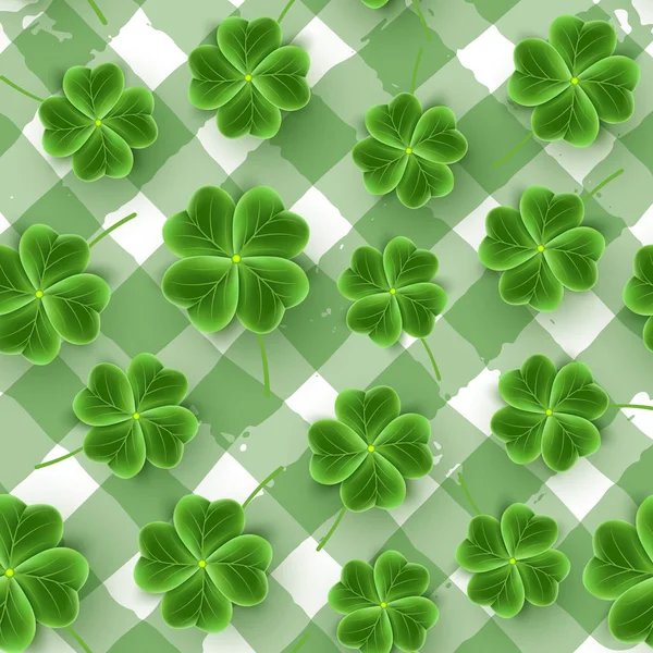 San Patricks Day pattern of realistic Clover leaves. Green Shamrock grass wallpaper. Joy flower for Irish beer festival. Scottish ornament — Stock Vector