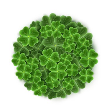 St Patricks Günü tatil için gerçekçi yonca yapraklarla dolu daire. Shamrock çim sembolü. İrlandalı Festivali için şanslı çiçek. Zemin üzerinde İskoç süsleme