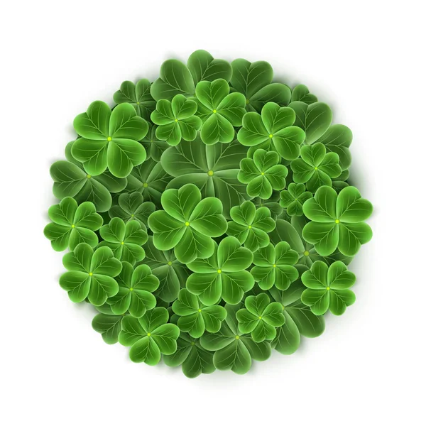 Kruh se vyplní realistické Jetelové lístky pro dovolenou St. Patricks Day. Shamrock symbol trávy. Šťastná květina pro irský festival. Skotský ornament na pozadí — Stockový vektor