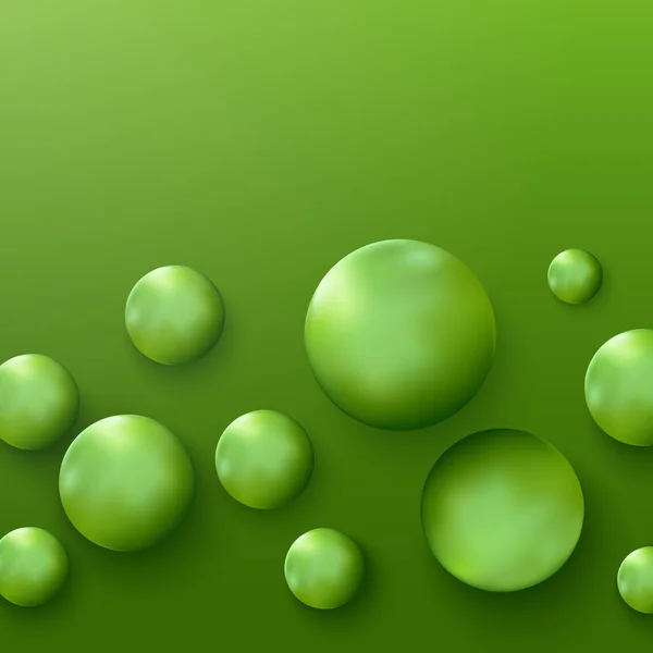 Bannière scientifique avec des molécules 3d vertes. Conception de sphère de fond médical. Des atomes. Endroit de message. Idée concept ballons — Image vectorielle