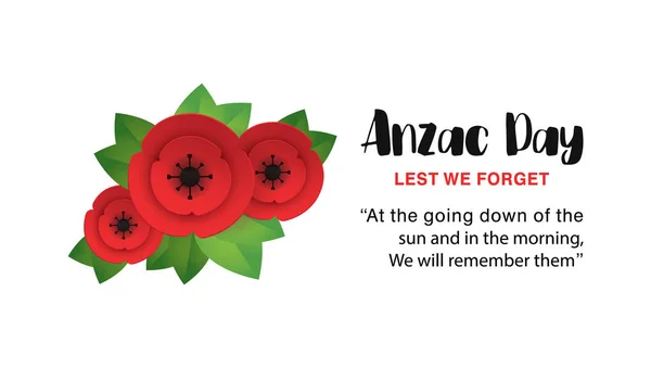 Carte d'invitation Anzac Day Poppy. N'oublions pas de citer. Date du 25 avril — Image vectorielle