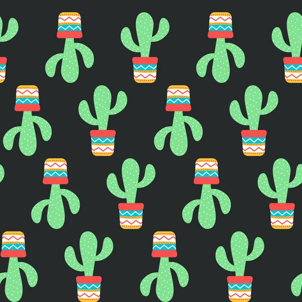 Modèle sans couture de cactus succulents avec un joli pot dans un style plat. Éléments modifiables, icônes pour chiffons, textile, imprimé mignon, jardin à la maison, aménagement paysager. Cinco de Mayo Mexicain . — Image vectorielle