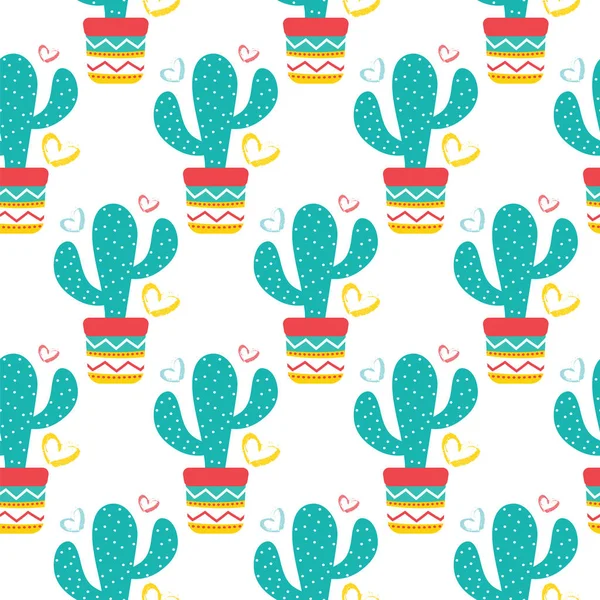 Patrón sin costuras de Cactus suculentas con bonita maceta en estilo plano. Elementos editables, iconos para telas, textiles, estampado lindo, jardín casero, diseño de paisajes. Cinco de Mayo Mexicano . — Vector de stock