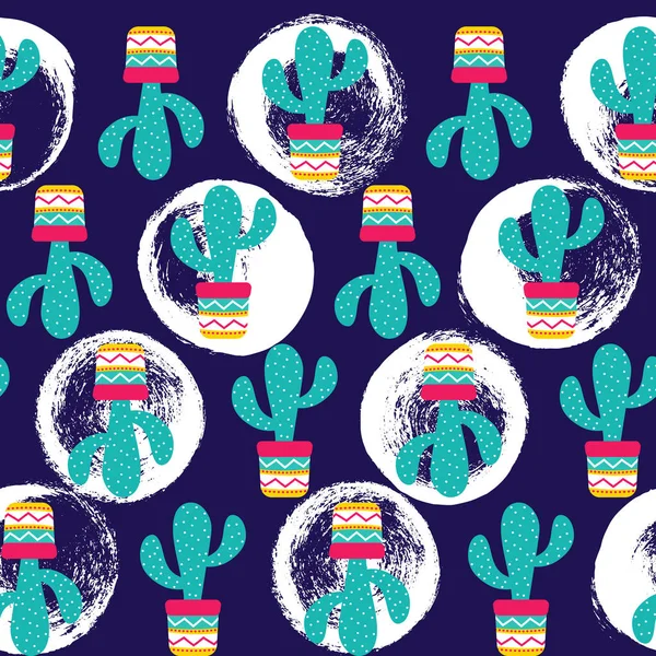 Modèle sans couture de cactus succulents avec un joli pot dans un style plat. Éléments modifiables, icônes pour chiffons, textile, imprimé mignon, jardin à la maison, aménagement paysager. Cinco de Mayo Mexicain . — Image vectorielle