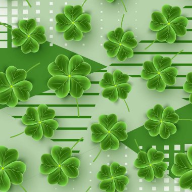 San Patricks Günü desen gerçekçi yonca bırakır. Yeşil yonca çim duvar kağıdı. İrlandalı Bira Festivali için sevinç çiçek. İskoç süsleme