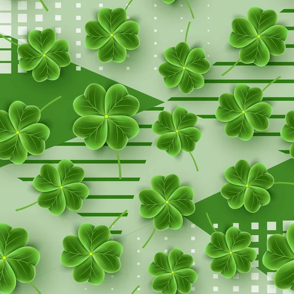 San Patricks Day pattern of realistic Clover leaves. Green Shamrock grass wallpaper. Joy flower for Irish beer festival. Scottish ornament — Stock Vector