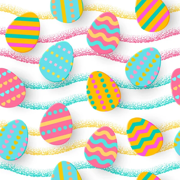 Padrão sem costura de Easter Egg Paper corte estilo. Bonito cartão de saudação em camadas Eggs Hunt. Férias geométricas fundo colorido, corte de papel. Cartazes festivos, envoltório, venda, artigo, adicionar, web — Vetor de Stock