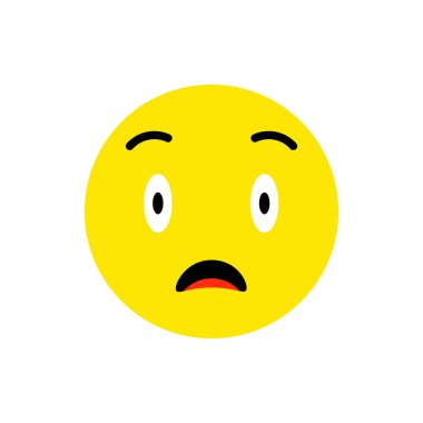 Şaşkın yüz Emoji simgesi düz stil. Şirin surat yuvarlak sembolü. Üzgün, merak ve sürpriz yüz. Mobil klavye app için haberci. Beyaz arka plan üzerinde anlamlı karikatür avatar.
