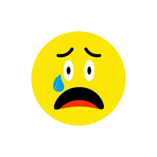 Sad crying face Emoji icon flat style. Cute Emoticon round symbol. Regret, heartbroken Face. For mobile keyboard app, messenger. Expressive cartoon avatar on white background. — Stock Vector