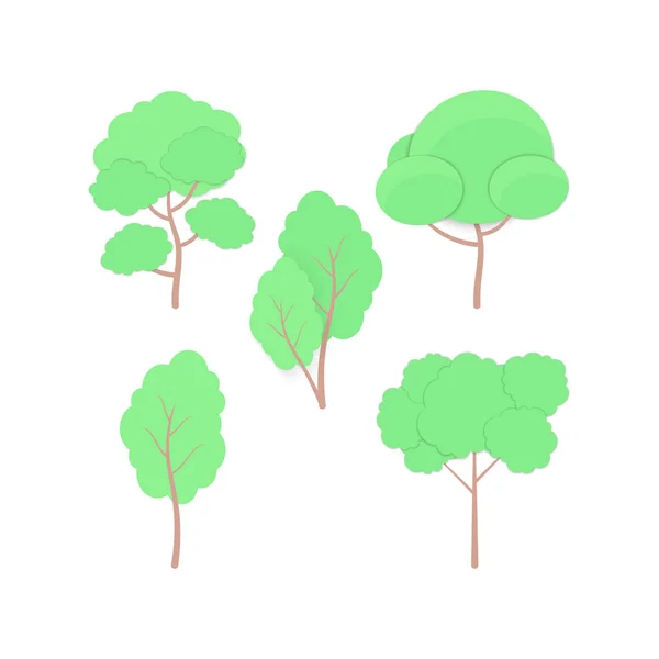 Conjunto de árvores de desenhos animados corte de papel estilo de artesanato moderno. Árvore, sebes e Bush elementos naturais para paisagem sazonal, cartão, web, banner saudação. Ícones para branding, capa, cartaz . —  Vetores de Stock