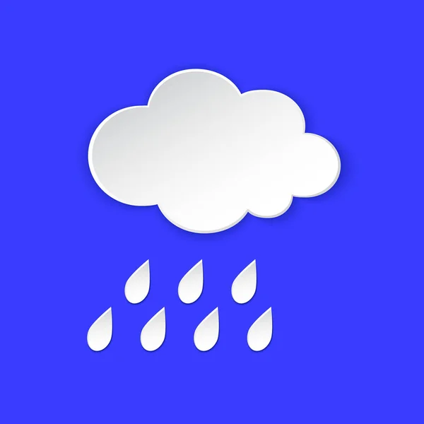Chuva, nuvem Ícone de informações de previsão do tempo. Dia nebuloso chuvoso, corte de papel. Elemento climático. Etiqueta para marca de relatório Metcast, kit de sinal, aplicativo móvel meteo, web . — Vetor de Stock