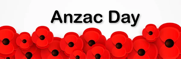 Anzac Day, Remembrance web header. Poppies flowers. Memorial banner, card. — Stock Vector