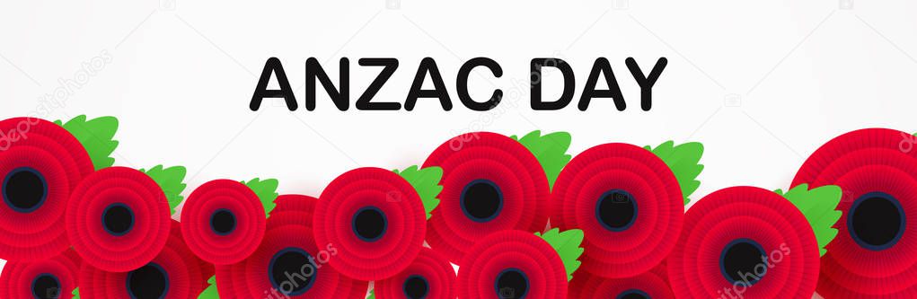 Anzac Day, Remembrance web header. Poppies flowers. Memorial banner, card.